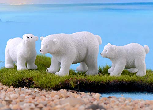 Exasinine Mini Animals Miniature Figurines Animals Model Fairy Garden Miniature Moss Landscape DIY Terrarium Crafts Ornament Accessories for Home Décor (Polar Bears, Set of 10)