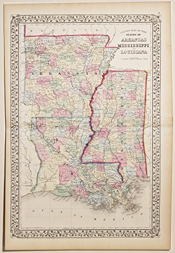 County Map of the State of Arkansas, Mississippi & Louisiana