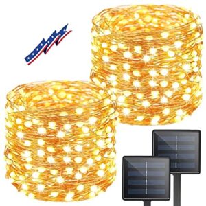 bhclight solar string lights outdoor, 2-pack 80ft 200 led solar outdoor lights, waterproof copper wire 8 modes solar fairy lights for garden patio tree christmas party wedding (warm white)
