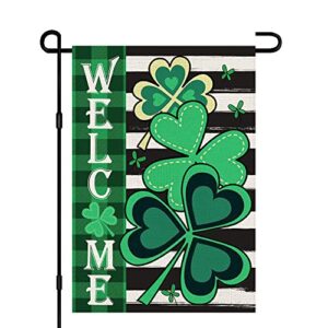 welcome st patricks day garden flag 12×18 inch burlap double sided green shamrock sign small flag lucky clover yard outdoor decor df253