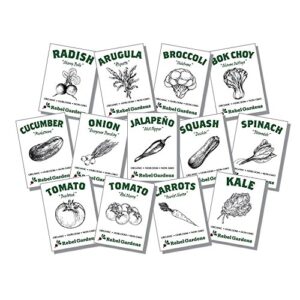 organic vegetable seeds for planting – 13 varieties of non gmo, non hybrid, heirloom seeds, open pollinated home garden seeds – tomatoes, kale, carrots, broccoli, arugula, and more