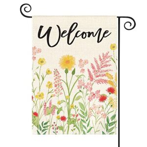 avoin colorlife spring welcome garden flag 12×18 inch double sided outside, floral yard outdoor flag