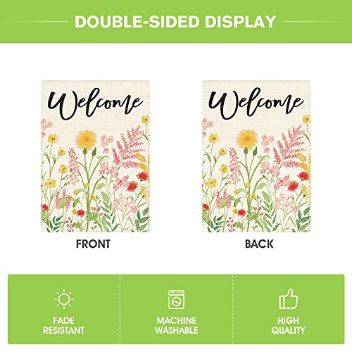 AVOIN colorlife Spring Welcome Garden Flag 12x18 Inch Double Sided Outside, Floral Yard Outdoor Flag