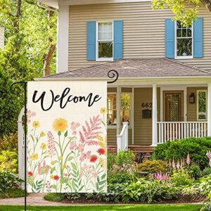 AVOIN colorlife Spring Welcome Garden Flag 12x18 Inch Double Sided Outside, Floral Yard Outdoor Flag