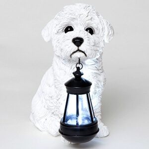 bits and pieces – bichon solar lantern statue – solar powered garden lantern – resin white dog sculpture with led light – outdoor lighting and décor maltese, bolognese, coton de tulear, havanese