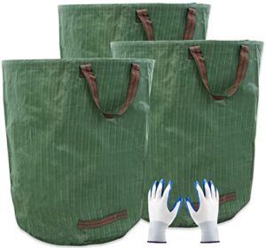 72 gallons garden bag collapsible reuseable heavy duty garden waste bags for lawn yard leaf trash debris garden bags with gardening gloves(3-pack)