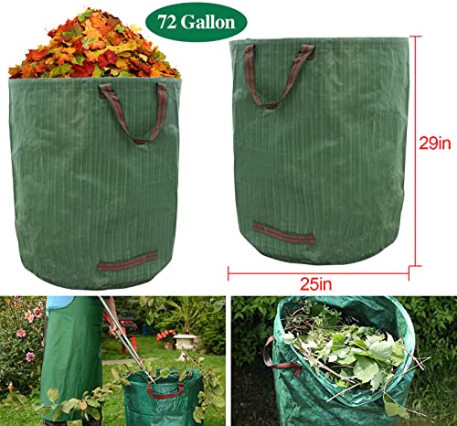 72 Gallons Garden Bag Collapsible Reuseable Heavy Duty Garden Waste Bags for Lawn Yard Leaf Trash Debris Garden bags with Gardening Gloves(3-Pack)