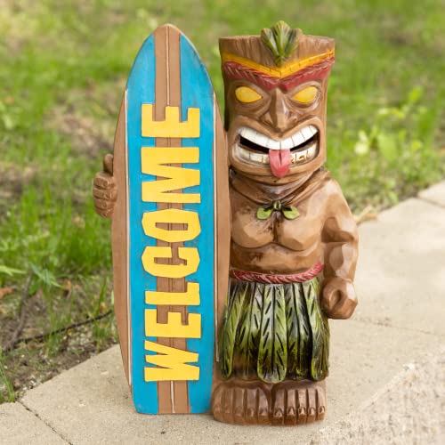 VP Home Welcome Surfboard Tiki Solar Light for Home and Outdoor Decor Welcome Tiki Solar Powered Flickering LED Garden Light Backyard Surfboard Tiki Halloween Decoration