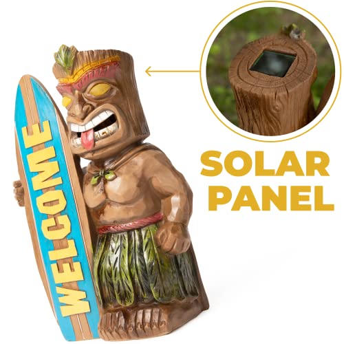 VP Home Welcome Surfboard Tiki Solar Light for Home and Outdoor Decor Welcome Tiki Solar Powered Flickering LED Garden Light Backyard Surfboard Tiki Halloween Decoration