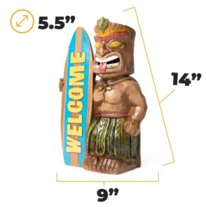 VP Home Welcome Surfboard Tiki Solar Light for Home and Outdoor Decor Welcome Tiki Solar Powered Flickering LED Garden Light Backyard Surfboard Tiki Halloween Decoration