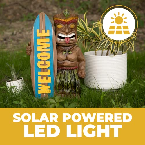 VP Home Welcome Surfboard Tiki Solar Light for Home and Outdoor Decor Welcome Tiki Solar Powered Flickering LED Garden Light Backyard Surfboard Tiki Halloween Decoration