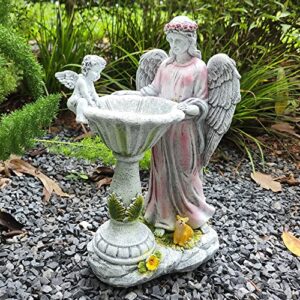 Voveexy Solar Garden Statue Outdoor Décor, Angel Garden Figurine with Color Changing Light Outdoor Statue Resin Sculpture Lawn Ornament Waterproof Yard Art for Patio Lawn Yard Housewarming Garden Gift