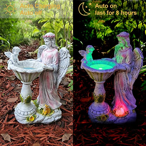 Voveexy Solar Garden Statue Outdoor Décor, Angel Garden Figurine with Color Changing Light Outdoor Statue Resin Sculpture Lawn Ornament Waterproof Yard Art for Patio Lawn Yard Housewarming Garden Gift