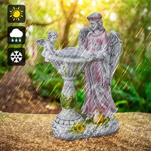 Voveexy Solar Garden Statue Outdoor Décor, Angel Garden Figurine with Color Changing Light Outdoor Statue Resin Sculpture Lawn Ornament Waterproof Yard Art for Patio Lawn Yard Housewarming Garden Gift