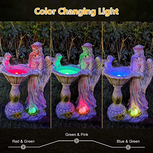 Voveexy Solar Garden Statue Outdoor Décor, Angel Garden Figurine with Color Changing Light Outdoor Statue Resin Sculpture Lawn Ornament Waterproof Yard Art for Patio Lawn Yard Housewarming Garden Gift