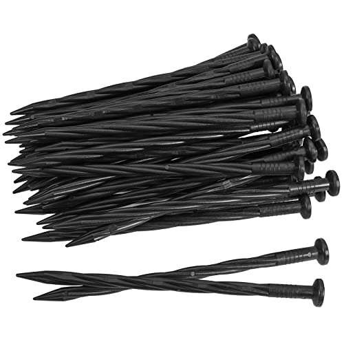 SINJEUN 100 Pack 8 Inch Black Plastic Edging Nail, Spiral Nylon Landscape Anchoring Spikes, Garden Landscape Edging Stakes for Paver Edging, Weed Barrier, Artificial Turf and More