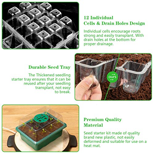 AQUEENLY Seed Starter Tray 10Pack Seed Trays with Humidity Adjustment Domes and Base Growing Trays, Germination Tray Kit with 120Cell Tray for Seedling, Seed Starting, Seed Growing (12Cells per Tray)