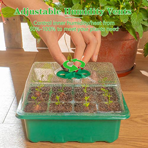 AQUEENLY Seed Starter Tray 10Pack Seed Trays with Humidity Adjustment Domes and Base Growing Trays, Germination Tray Kit with 120Cell Tray for Seedling, Seed Starting, Seed Growing (12Cells per Tray)