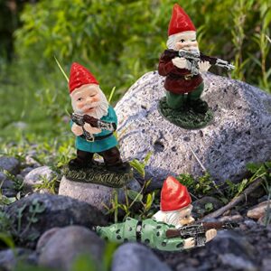 hnhmt 3pcs garden gnomes,mini military garden gnome with guns,resin soldier gnomes statue,naughty dwarf statue,gnome garden figurines gifts for women,funny gnome decorations for home patio yard lawn