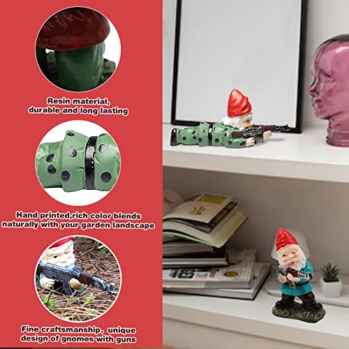 HNHMT 3Pcs Garden Gnomes,Mini Military Garden Gnome with Guns,Resin Soldier Gnomes Statue,Naughty Dwarf Statue,Gnome Garden Figurines Gifts for Women,Funny Gnome Decorations for Home Patio Yard Lawn