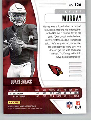 2019 Absolute Football #126 Kyler Murray RC Rookie Card Arizona Cardinals Official NFL Trading Card From Panini America in Raw (NM or Better) Condition