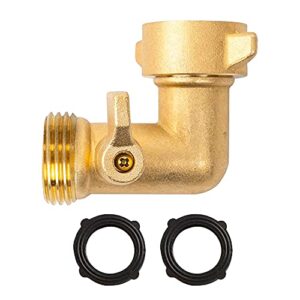 Xiny Tool 90 Degree Garden Hose Adapter with Shut Off Valves, 3/4" Solid Brass Garden Hose Elbow Connector with 2 Extra Pressure Washers (1)