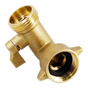 Xiny Tool 90 Degree Garden Hose Adapter with Shut Off Valves, 3/4" Solid Brass Garden Hose Elbow Connector with 2 Extra Pressure Washers (1)