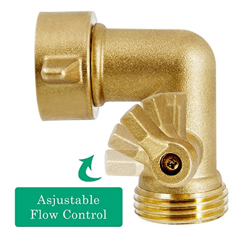 Xiny Tool 90 Degree Garden Hose Adapter with Shut Off Valves, 3/4" Solid Brass Garden Hose Elbow Connector with 2 Extra Pressure Washers (1)