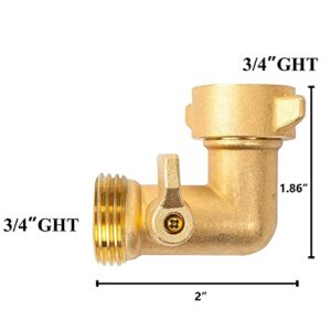 Xiny Tool 90 Degree Garden Hose Adapter with Shut Off Valves, 3/4" Solid Brass Garden Hose Elbow Connector with 2 Extra Pressure Washers (1)