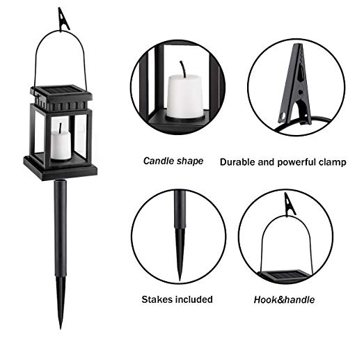 GIGALUMI 8 Pack Solar Hanging Lantern Outdoor, Candle Effect Light with Stakes for Garden, Patio, Lawn, Deck, Umbrella, Tent, Tree, Yard, Driveway-Warm White