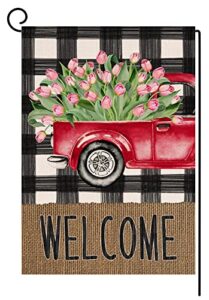 spring garden flag 12×18 vertical double sided burlap easter tulip farmhouse yard outdoor decoration 12 x 18 inches