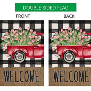 Spring Garden Flag 12x18 Vertical Double Sided Burlap Easter Tulip Farmhouse Yard Outdoor Decoration 12 x 18 Inches