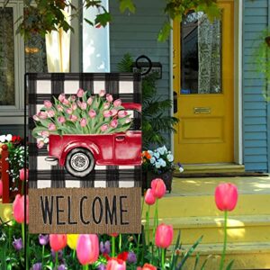 Spring Garden Flag 12x18 Vertical Double Sided Burlap Easter Tulip Farmhouse Yard Outdoor Decoration 12 x 18 Inches