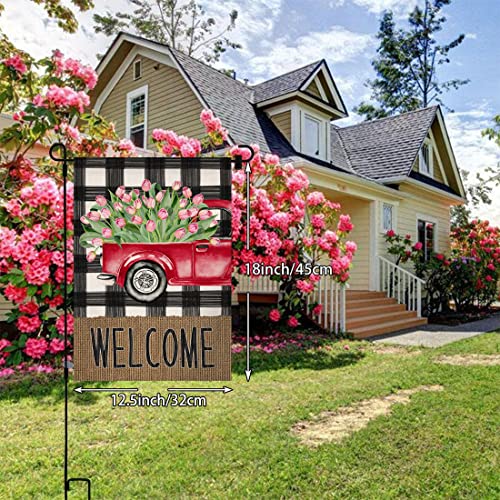 Spring Garden Flag 12x18 Vertical Double Sided Burlap Easter Tulip Farmhouse Yard Outdoor Decoration 12 x 18 Inches