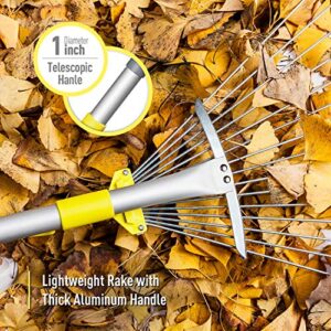 Jardineer Leaf Rake - Garden Rake for Leaves, Adjustable Metal Rake and Yard Rake, Collapsible Lawn Rake with Expandable Head from 7 inch to 23 inch. Ideal Garden Leaf Rake Tools