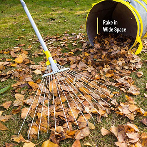 Jardineer Leaf Rake - Garden Rake for Leaves, Adjustable Metal Rake and Yard Rake, Collapsible Lawn Rake with Expandable Head from 7 inch to 23 inch. Ideal Garden Leaf Rake Tools