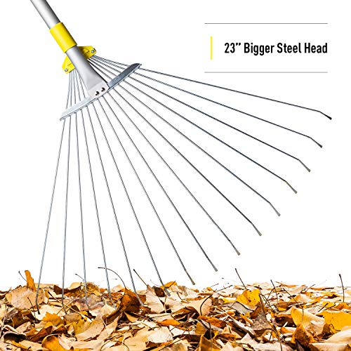 Jardineer Leaf Rake - Garden Rake for Leaves, Adjustable Metal Rake and Yard Rake, Collapsible Lawn Rake with Expandable Head from 7 inch to 23 inch. Ideal Garden Leaf Rake Tools