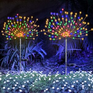 2 pcs solar firework light, outdoor solar garden decorative lights 120 led powered 40 copper wires string diy landscape light for walkway pathway backyard christmas decoration parties (multi-color)