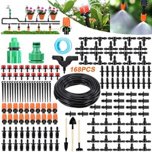 garden irrigation system 168 pcs+50ft/15m drip irrigation kit with adjustable nozzles drippers distribution tubing hose saving water automatic irrigation set for garden greenhouse patio lawn
