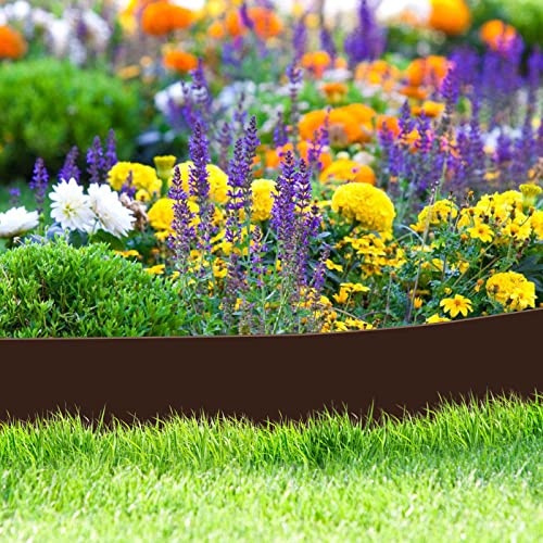 Fuairmee Garden Edging Border, Landscape Edging, Bender Board, Weed Barrier, Garden Borders, 4 in x 32.8 ft, 0.78 in Thickness Without Stakes, Easy to Install, Brown