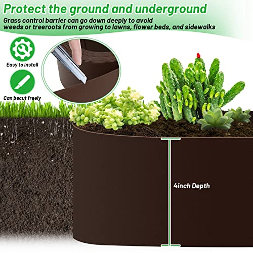 Fuairmee Garden Edging Border, Landscape Edging, Bender Board, Weed Barrier, Garden Borders, 4 in x 32.8 ft, 0.78 in Thickness Without Stakes, Easy to Install, Brown