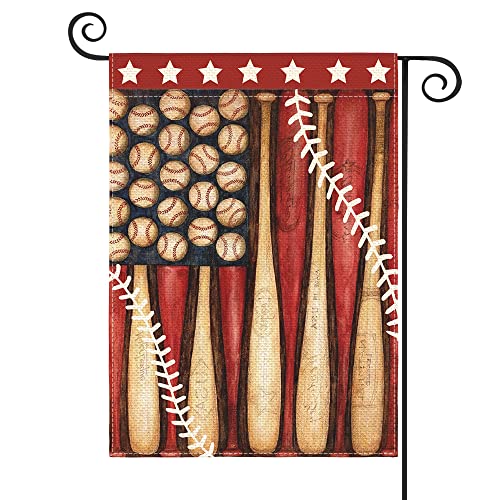 AVOIN colorlife American Stars and Stripes Baseball Garden Flag 12 x 18 Inch Vertical Double Sided, Bat Ball Sport Softball League Yard Outdoor Decor