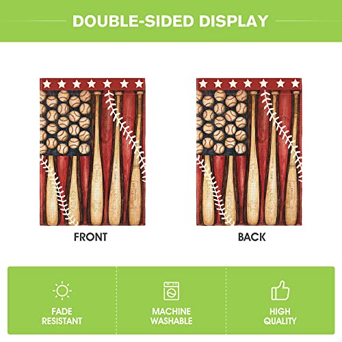 AVOIN colorlife American Stars and Stripes Baseball Garden Flag 12 x 18 Inch Vertical Double Sided, Bat Ball Sport Softball League Yard Outdoor Decor