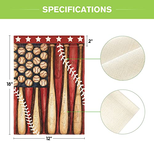 AVOIN colorlife American Stars and Stripes Baseball Garden Flag 12 x 18 Inch Vertical Double Sided, Bat Ball Sport Softball League Yard Outdoor Decor