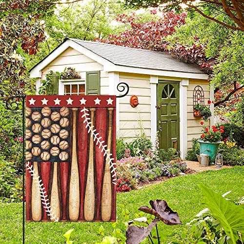 AVOIN colorlife American Stars and Stripes Baseball Garden Flag 12 x 18 Inch Vertical Double Sided, Bat Ball Sport Softball League Yard Outdoor Decor