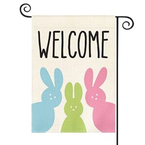 avoin colorlife easter rabbit garden flag 12×18 inch double sided outside, small burlap welcome bunny holiday yard outdoor decoration