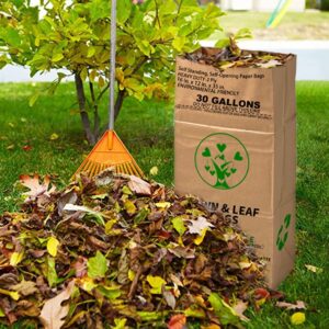 AimGrowth 30 Gallon Heavy Duty Brown Paper Lawn and Leaf Bags with 20 GAL Dustpan-Type Bag, 2-Ply Heavy Duty Large Kraft Paper Bags (10 Count) | Tear Resistant Yard Waste Bag for Home and Garden