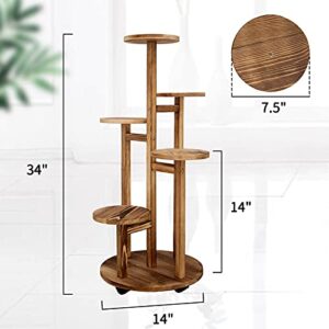 GEEBOBO 5 Tiered Tall Plant Stand for Indoor Outdoor, Wood Plant Shelf Corner Display Rack, Multi-tier Planter Pot Holder Flower Stand for Living Room Balcony Garden Patio (Walnut)…