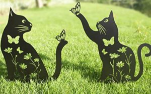 metal cat garden decor (2 pack), 15″ large size cat decorative garden stakes, black cat silhouette yard lawn outdoor decorations, weather resistance steel cat decor for cat lovers
