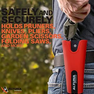 Altuna Silicon Pruner Holster and Multitool Plier Pouch with Heavy Duty Belt Clip - All Weather Waterproof Garden Tool Sheath and Flexible Holster for Hand Pruners, Pliers, Scissors, and More